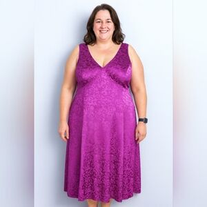 Connected Apparel Women’s Purple Jacquard Sleeveless Midi Dress Size 14